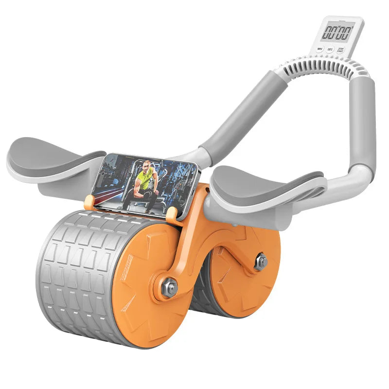 Ab roller with elbow support and timer