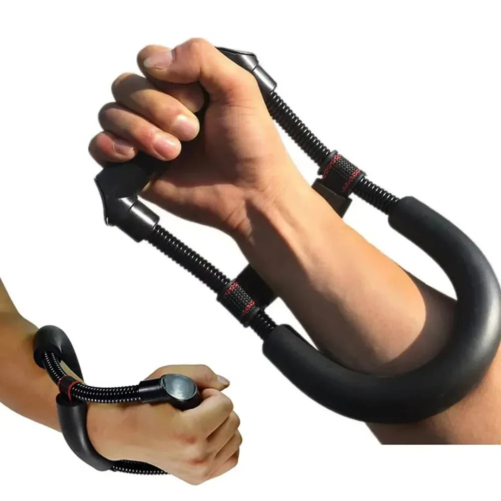Close-up of hand using grip strength trainer on wrist