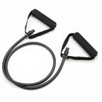 Black tube resistance band with black handles, one of five colour-coded levels