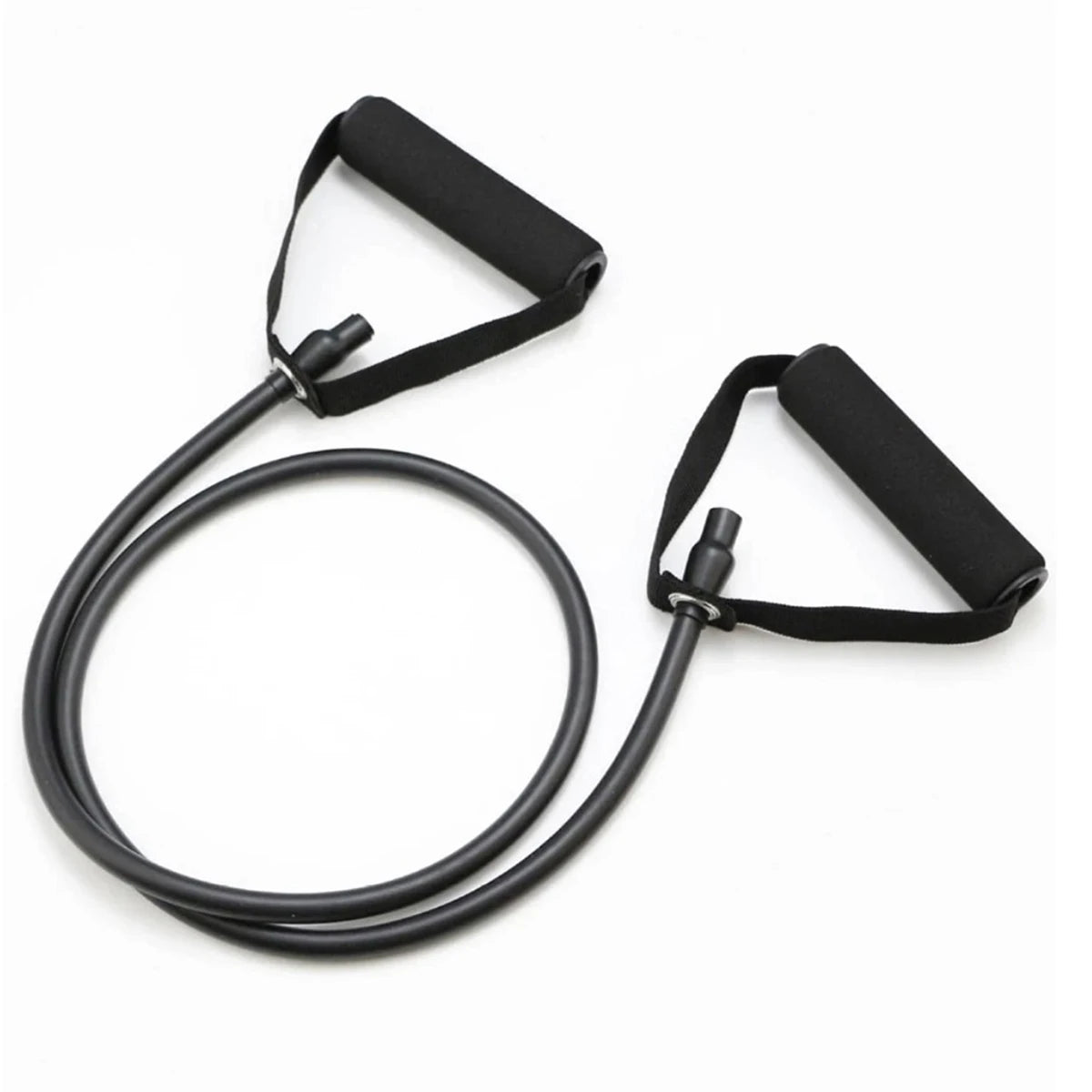 Black tube resistance band with black handles, one of five colour-coded levels