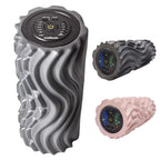 Textured electric vibrating foam roller in black showing multi-density waved surface