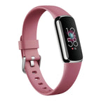 Pink smart fitness bracelet with touchscreen activity tracking display