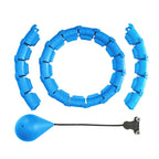 Blue smart hula hoop set with detachable sections and a weight ball on an adjustable cord
