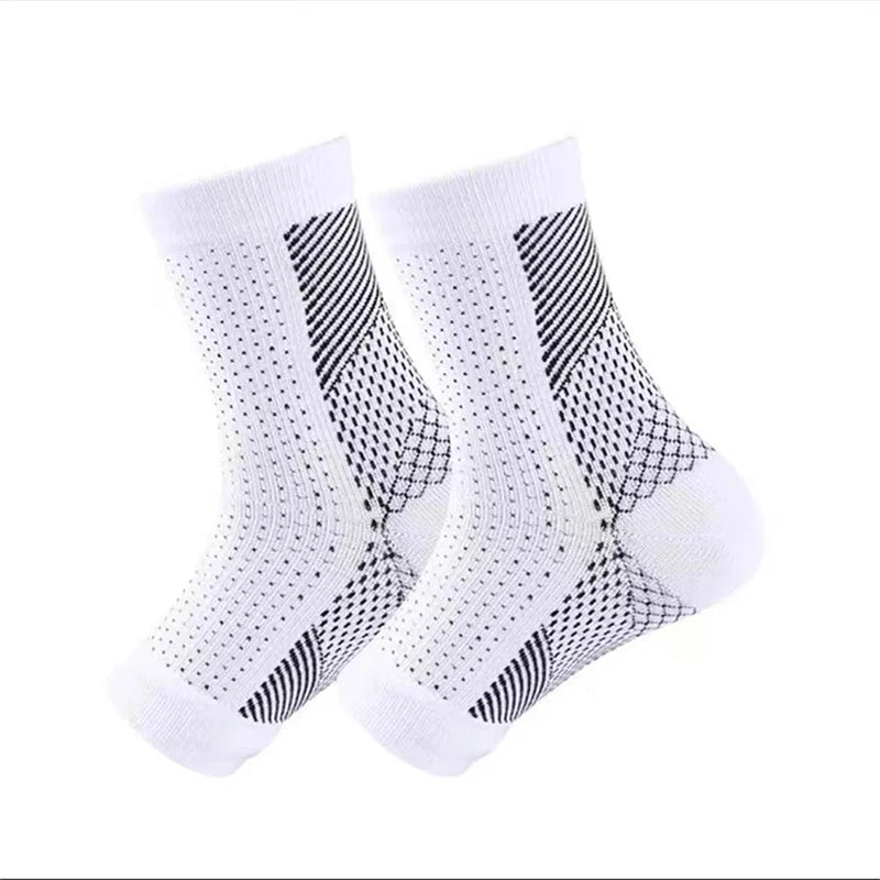 Pair of white open-toe compression foot and ankle sleeves