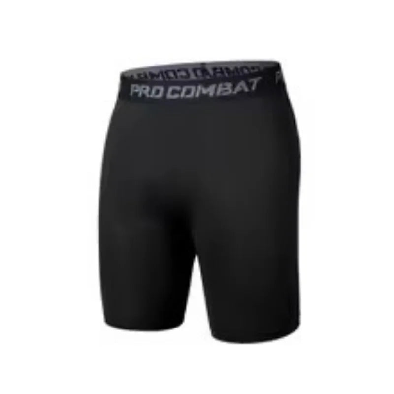 Front view of black men's compression shorts with a close athletic fit