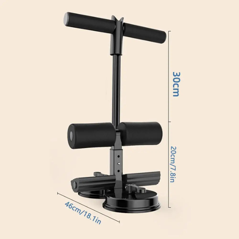 Close-up of sit-up bar suction cups gripping a smooth floor
